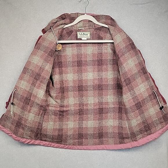 Vintage LL Bean Jacket Coat Sz M Pink Baxter State Parka Hooded Plaid Wool Lined - Picture 8 of 16